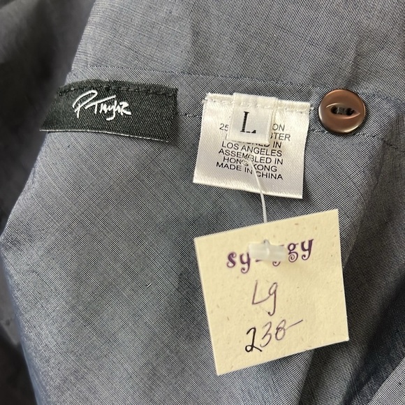 P. TAYLOR OVERSIZED MINIMALIST BUTTON DOWN 3/4 SLEEVE SHIRT SIZE LARGE GRAY NWT - Picture 9 of 9